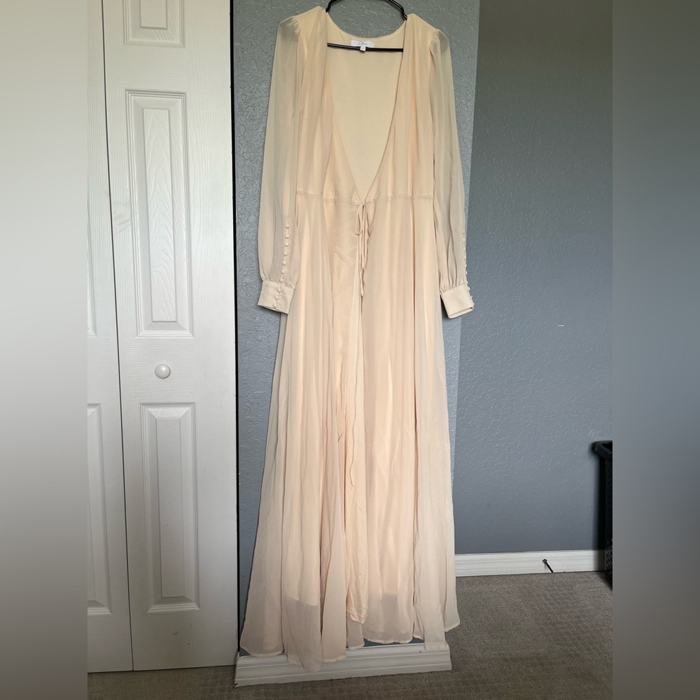 Lulus My Whole Heart Cream Long Sleeve Wrap Maxi Dress - Picture 2 of 6